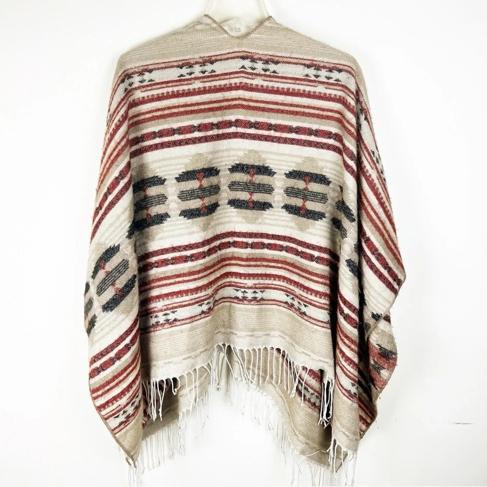 Southwestern Cape Poncho Fringed Western Boho Aztec Festival Cozy Soft Rodeo